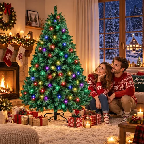 Vista 8 de Northroad Árbol de Navidad artificial preiluminado de 4 pies, árbol de Navidad preiluminado con 450 puntas de ramas y 100 luces con certificación UL