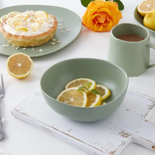 Vista 3 de Stone Lain Delilah Honeydew Green - Juego de platos de porcelana de 6 piezas, cuencos de cocina para cenas diarias, sopas, ensaladas, pasta