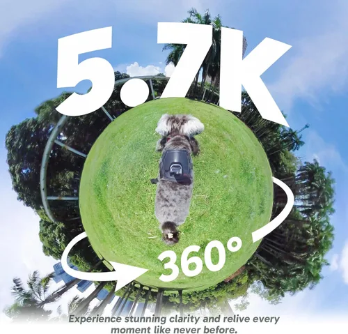 Vista 2 de AKASO Cámara de acción 360° resistente a la intemperie 360° - Video de 5.7K 360 con sensores de 1/2 pulgada de 48 MP, foto 360 de 72 MP, palo selfie