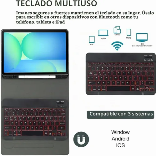 Vista 4 de Funda de teclado para Samsung Galaxy Tab S10 Lite/S10 FE/S9 FE de 10.9 pulgadas/Galaxy Tab S9 de 11 pulgadas 2023, mouse y teclado Bluetooth