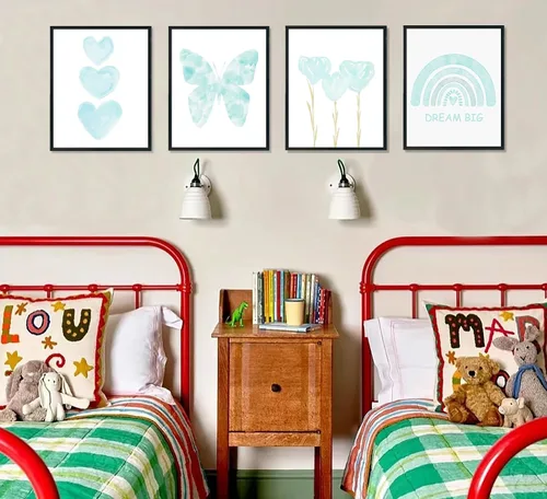 Vista 4 de ULEGIE Decoración de Habitación para Niña Pequeña, Arte de Pared Azul para Habitación de Niñas Nursery Sueña en Grande Juego de 4 Impresiones