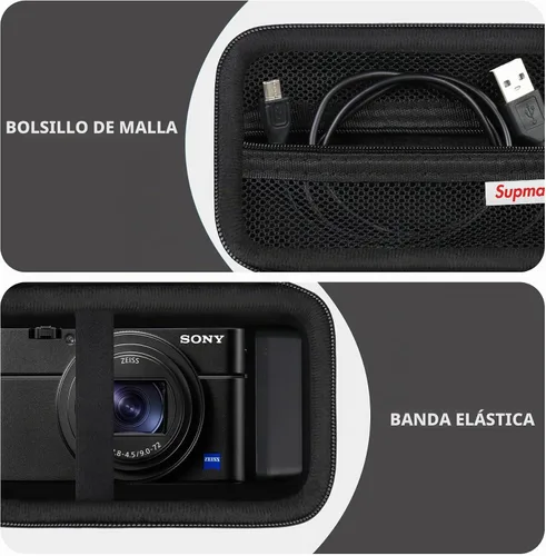 Vista 5 de Funda rígida de viaje para Sony RX100 VII, VI, V, IV, III Advanced Premium Compact Camera, funda protectora con bolsillo de malla con cremallera
