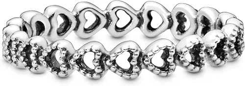 Vista 2 de Pandora - Anillo de plata de ley con banda de corazones, talla 8.5