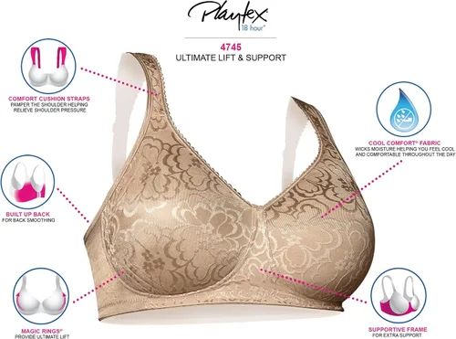 Vista 36 de PLAYTEX 18 Hour Ultimate Lift and Support - Brasier sin varillas con gran soporte y realce para mujer