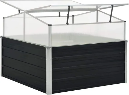 Vista 4 de Invernadero antracita de 39.4 x 39.4 x 30.3 pulgadas, acero galvanizado, cama de jardín elevada, macetas al aire libre para jardín de hierbas