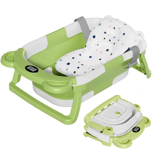 Vista 7 de TPN - Bañera plegable para bebés con cojín suave y termómetro en tiempo real, bañera portátil de viaje para recién nacidos e infantes