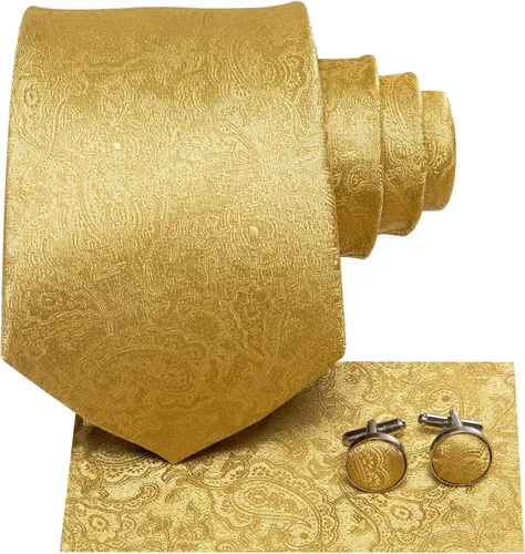 Vista 170 de Hi-Tie Corbata clásica de cachemira para hombre con pañuelo y gemelos a cuadros