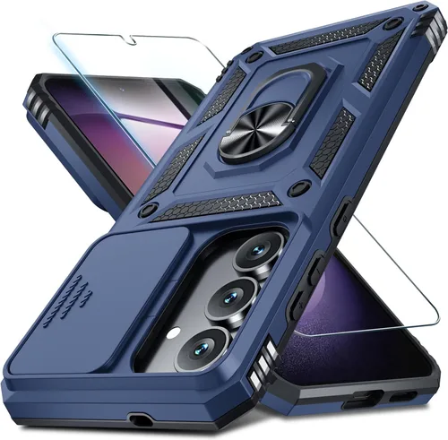 Vista 14 de Janmitta Compatible con Samsung Galaxy S24 FE Funda con Cubierta Deslizante Integrada para Lente de Cámara+Protector de Pantalla+Soporte de Anillo