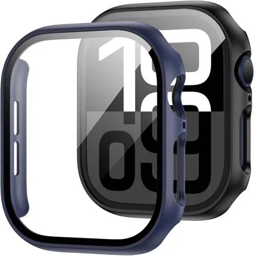 Vista 33 de JZK - 2 fundas con protector de pantalla de vidrio templado para Apple Watch Series 3/2/1 de 38 mm, ultradelgadas, de cobertura completa Negro/Negro