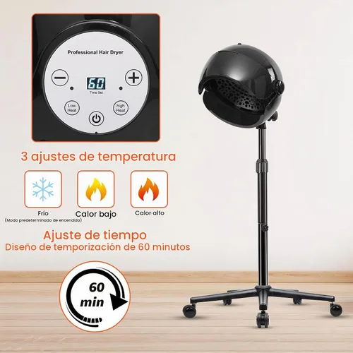 Vista 3 de Secador de pelo con capucha con ajustes de tiempo, control táctil, 3 modos