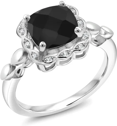 Vista 16 de Gem Stone King Anillo de compromiso de plata de ley 925 de 0.315 in con piedra natal y zafiro blanco creado Anillo de compromiso de boda