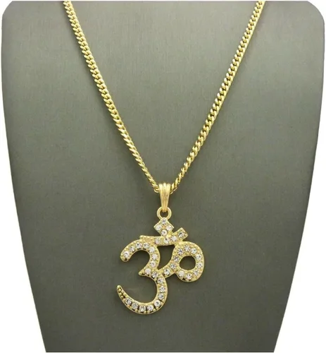 Vista 2 de Brillante joyeros Estados Unidos para hombre nueva india Yoga Om Iced Out colgante de 24" cuerda, cadena, caja cubano Hip Hop collar inspirado