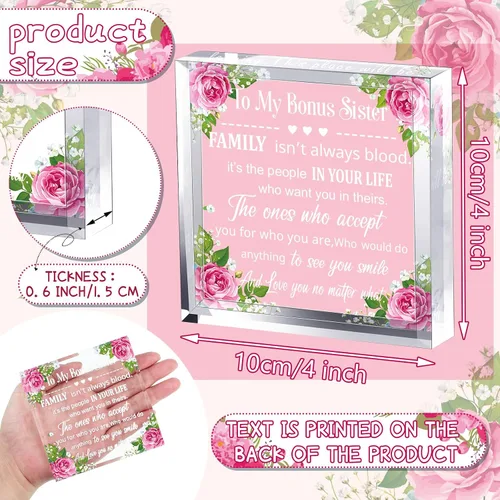 Vista 3 de My Bonus Sister Gifts - Regalo para hermana, recuerdo de corazón y pisapapeles de parte de hermana hermano, acrílico transparente, regalo