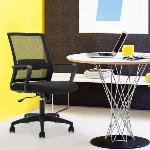 Vista 2 de Silla de oficina, silla ergonómica de escritorio de malla con respaldo medio, silla de malla giratoria de altura ajustable, silla de computadora