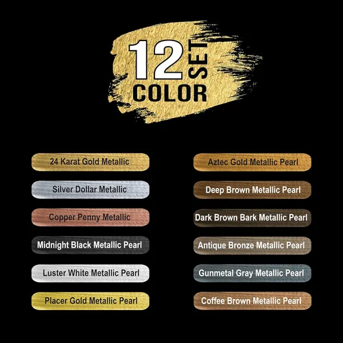 Vista 3 de U.S. Art Supply Juego de pintura acrílica metálica profesional, 12 colores metálicos ricos, tubos de 2.4 onzas líquidas, pintura artesanal