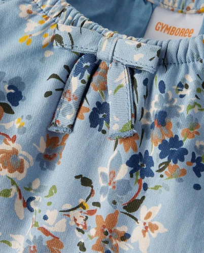 Vista 2 de Gymboree Vestidos escalonados de manga corta para niñas y niñas pequeñas Azul Flores