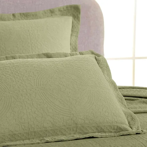 Vista 5 de Superior Fleur De Lis - Juego de colcha de algodón de 3 piezas, decoración de cama para el hogar, colcha decorativa con textura, 2 fundas de Salvia