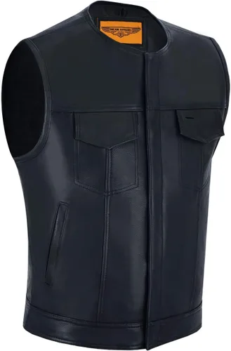 Vista 9 de GARGOYLE BELLS Chaleco de cuero para hombre, estilo SOA, con bolsillos para pistolas, chaleco para motociclista, para hombre Negro con acolchado