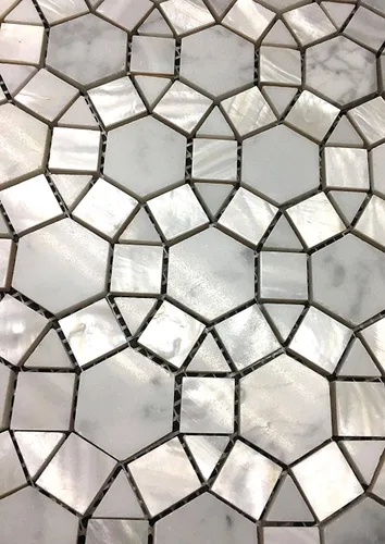 Vista 4 de Carrara Waterjet mármol con mezcla de círculos de palas de nácar azulejos en hoja de mosaico (1 hoja)