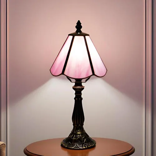 Vista 9 de Tiffany Style Table Lamp White Diamond Stained Glass Lamp 14 Inch Small Lamp,Desk Lamps,6X6X14 Inch,Bronze Resin Base, Antique Lamp,Mini Accent
