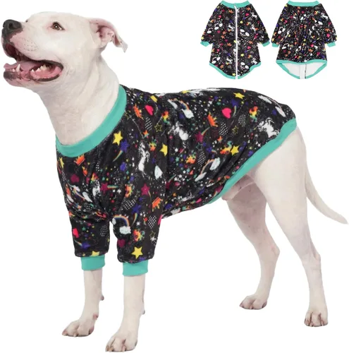Vista 11 de LovinPet Chaquetas para perros grandes de 50 a 60 libras, ropa de tela de franela agradable a la piel para perros, estampado de espuma de mar
