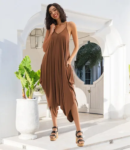 Vista 3 de Double Chic Women's Jumpsuit with Pockets V Neck Casual Spaghetti Strap Plus Size One Piece Flowy Harem Rompers