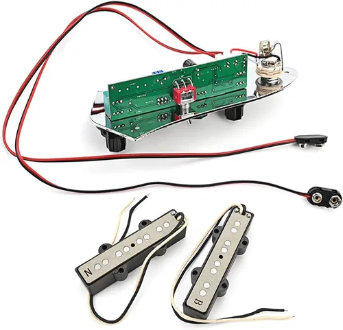 Vista 6 de Alnico - 5 pastillas de bajo para jazz con sistema de placa de control de carga completa precableada, cuello de guitarra/puente de pastilla de bajo