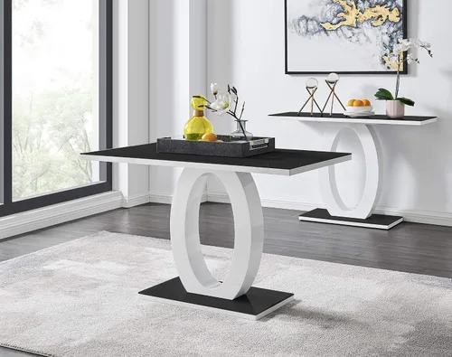 Vista 2 de Furniturebox UK Giovani - Juego de mesa de comedor de cristal negro y blanco de alto brillo y 4 sillas Lorenzo
