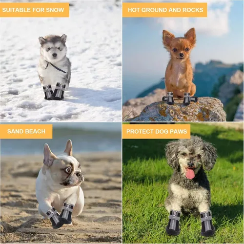 Vista 4 de Zapatos de perro para perros pequeños, botas para perros y protector de patas para el día de nieve de invierno, pavimento caliente de verano