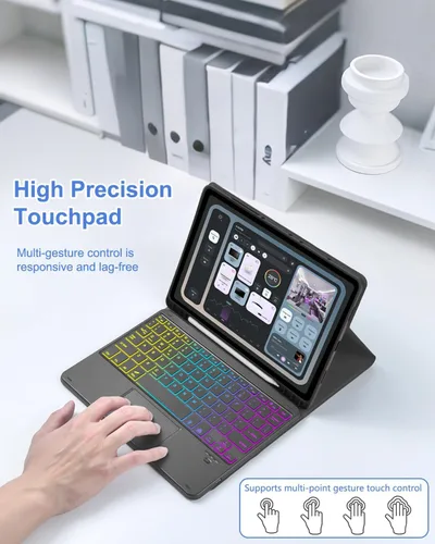 Vista 5 de MePadKey Funda de teclado Touchpad para tableta Samsung Galaxy Tab S10 Lite/S10 FE/S9 FE 10.9 pulgadas/S9 11 pulgadas 2025/2023, retroiluminación