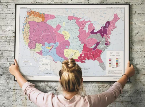 Vista 9 de 1967 Mapa de tribus nativas americanas de Estados Unidos – Culturas e idiomas – Historia de pueblos indígenas indios – Decoración de aula