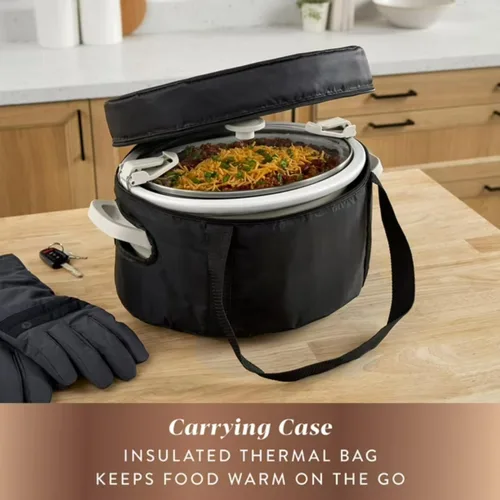 Vista 4 de Olla de cocción lenta programable de 7 cuartos de galón con tapa de bloqueo, cerámica apta para lavavajillas, calentamiento automático, cocina