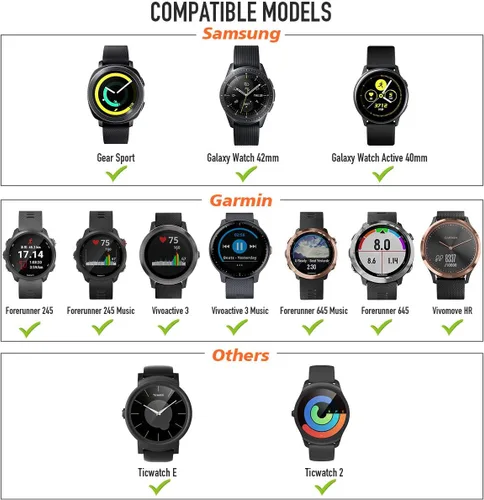 Vista 2 de ANCOOL Correa de reloj Garmin Forerunner 245/165/55/645, correa de reloj deportiva de silicona de 0.787 pulgadas compatible con Garmin Vivoactive