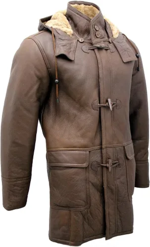 Vista 4 de Infinity Abrigo de piel de oveja marrón con capucha desmontable para hombre