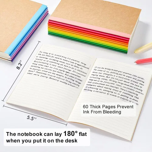 Vista 2 de feela Paquete de 16 cuadernos de composición a granel, con cubierta de papel kraft con rayas universitarias, diarios de viaje con espinas arcoíris