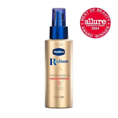 Vista 3 de Vaseline Radiant X - Aceite corporal reabastecedor e hidratante con 1% de lípidos, aceite de jojoba, aceite de coco y vitamina E, 3.7 onzas