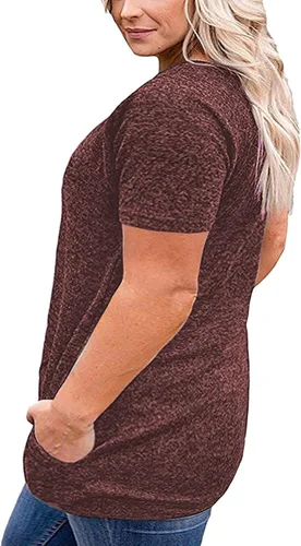 Vista 2 de VISLILY Blusa de manga corta con botones para mujer, talla grande, casual, con bolsillos