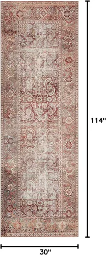Vista 2 de Loloi - Tapete corredor pelo corto sala estar, suave, duradero, colección Layla, estampado envejecido retro, no desprende pelo, fácil limpiar, 13 in