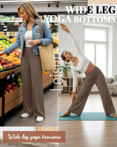 Vista 171 de Neer - Conjunto de 3 pantalones de yoga de pierna ancha para mujer - Pantalones deportivos cómodos, holgados, de cintura alta y casuales