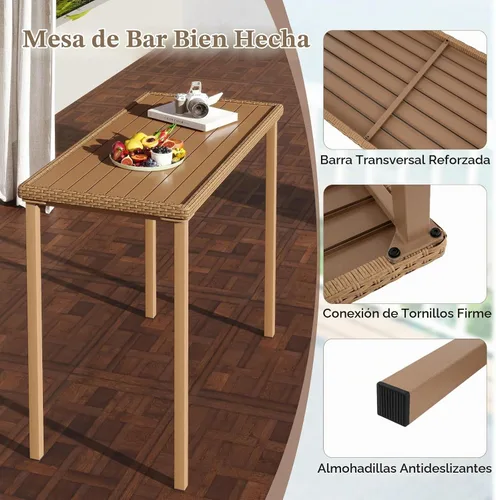 Vista 7 de Tangkula Mesa de bar para patio, marco de metal rectangular resistente, mesa de altura de mostrador de 48 pulgadas, para patio trasero, piscina