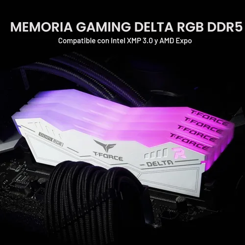 Vista 2 de TEAMGROUP T-Force Delta RGB DDR5 Ram 64GB (2x32GB) 6000MHz CL38 Intel XMP 3.0 y AMD Expo Módulo de memoria de escritorio compatible Blanco