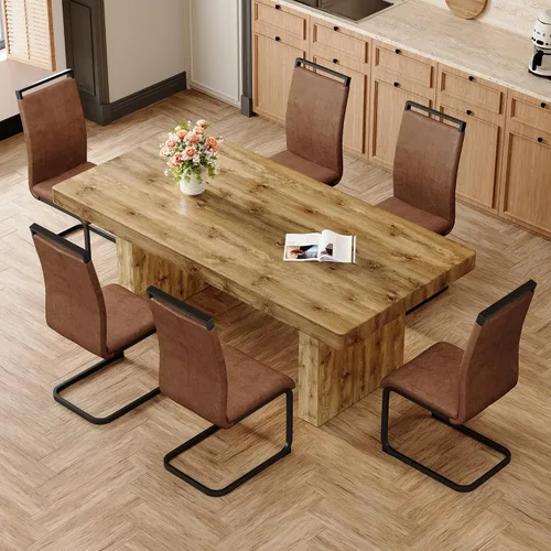 Vista 21 de gopop Mesa de comedor de mármol de 63 pulgadas, tablero de mesa de comedor MDF con patrón de mármol y base para cocina y comedor.