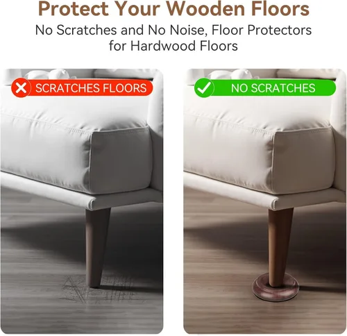Vista 4 de 4 piezas de tazas de ruedas de piano vertical de madera maciza, tazas de ruedas para muebles, tazas de ruedas con almohadillas de fieltro