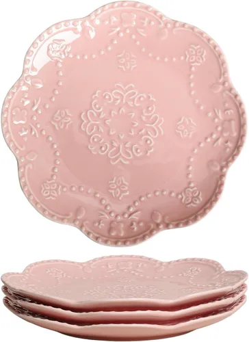 Vista 9 de Gaolinci European Palace Series Lace Embossed Ceramic Dinner Plate (juego de 4)