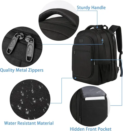 Vista 6 de Mochila para la escuela, mochila universitaria expandible de 15.6 pulgadas para niños y niñas, mochila de viaje antirrobo con puerto de carga USB