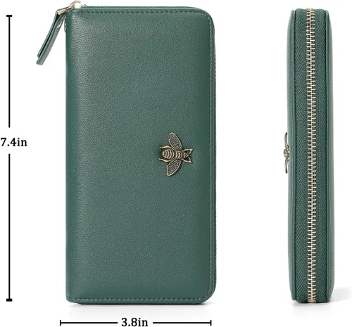 Vista 4 de Billetera para mujer con bloqueo RFID para mujer, carteras largas con correa de muñeca para mujer