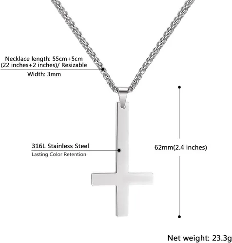 Vista 5 de PROSTEEL Satanic Jewelry Upside Down Cross Necklace for Men Women, 316L Stainless Steel925 Sterling Silver Inverted CrossLeviathan Cross Pendant