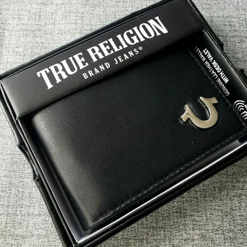 Vista 9 de True Religion Billetera de cuero plegable, Negro