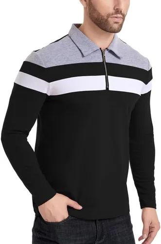Vista 4 de NAVEKULL Polo de manga corta y larga para hombre, camisa casual con cuello con cremallera de 14