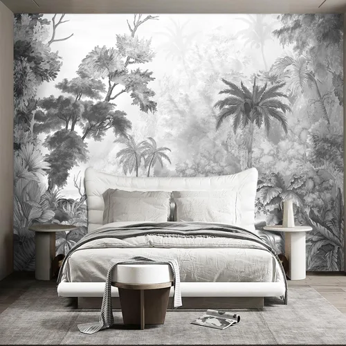 Vista 10 de Mural de hojas negras y doradas para dormitorio, papel tapiz botánico tropical, decoración de plantas, sala de estar, fondo de televisión, mural